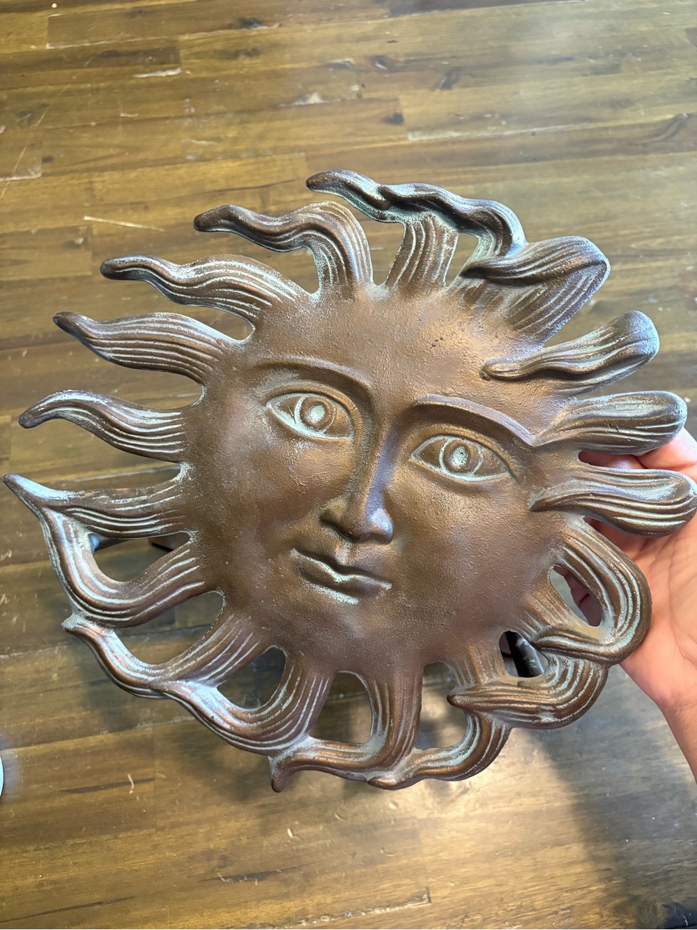 Celestial Sun Face Metal Cast Stand Holder Hose Wall Mount Bronze Whimsical